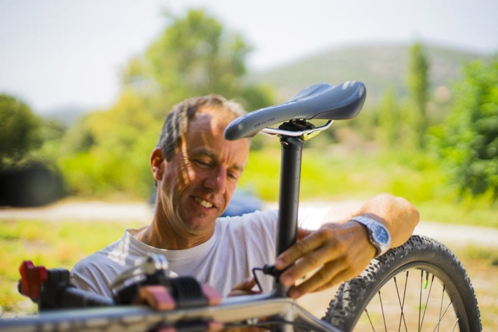 Richmond staff taking care of the bikes in Samos, Greece