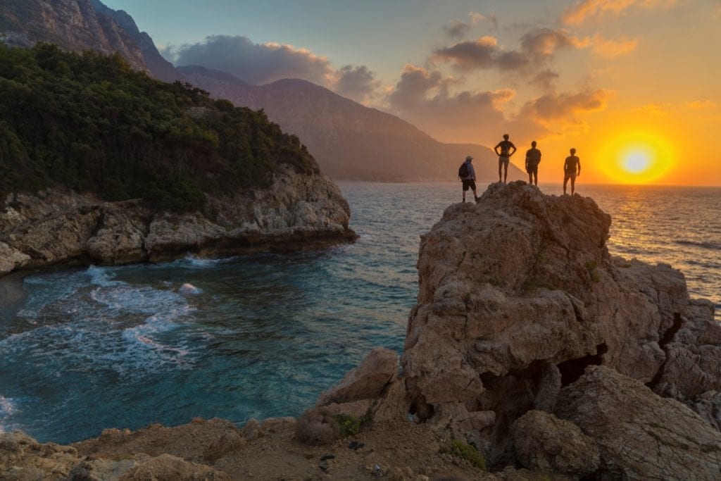 A Samos sunset over the Aegean Sea in Greece