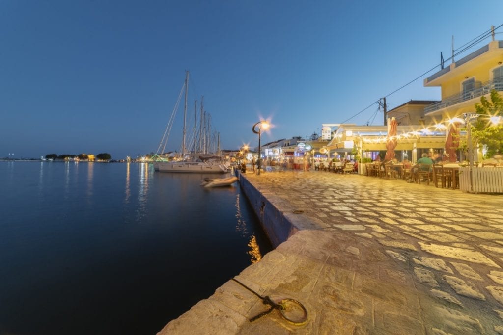 The harbour in Pythagoria, Samos, Greece in the evening