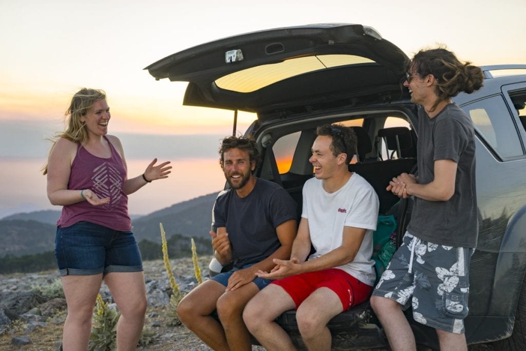 Exploring the island of Samos by car as the sun sets on a summer's day