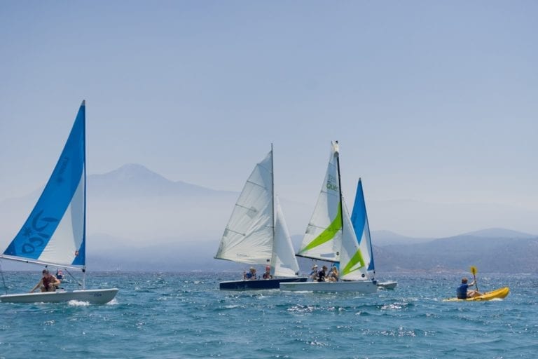 Sailing boats and kayaks in Samos, Greece