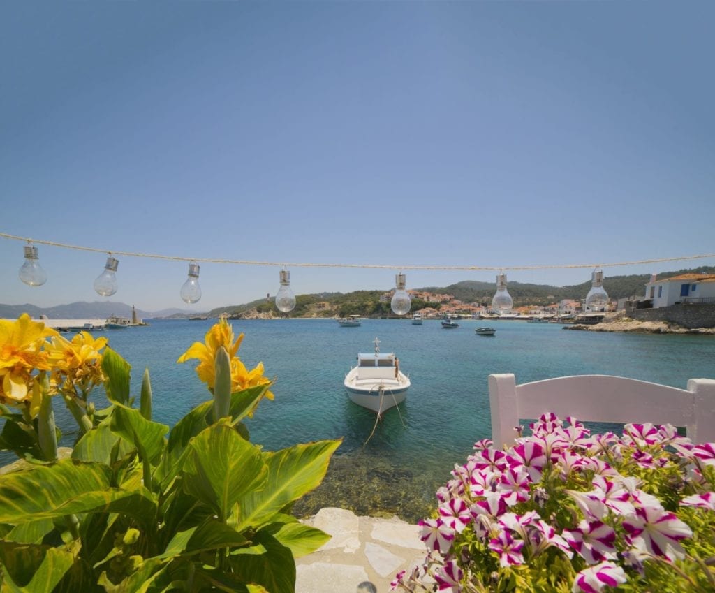 A stunning view looking out onto the ocean from a restaurant in Pythagoria, a town near the Zefiros Beach Hotel
