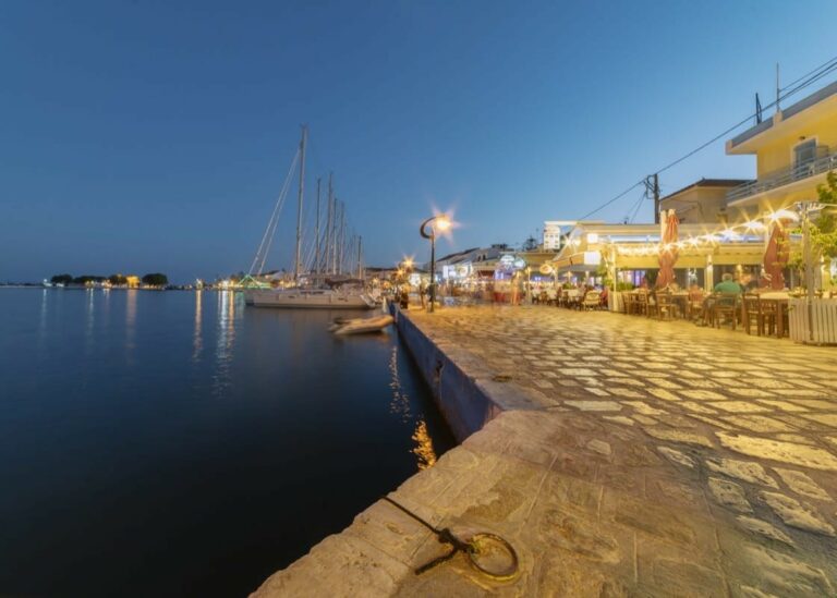 The harbour in Pythagoria, Samos, Greece in the evening