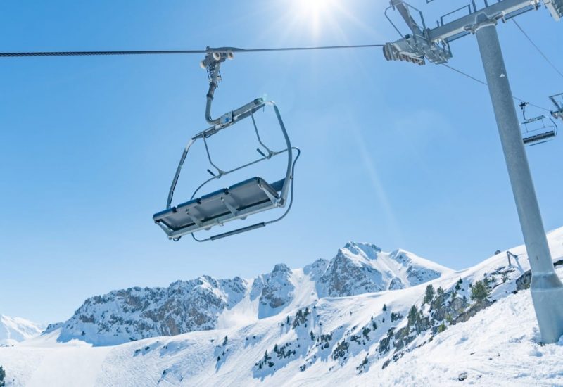 A ski lift in the winter in the Three Valleys ski resort